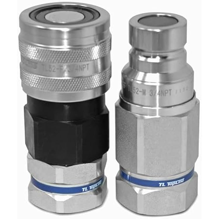 TL Topline 34 Body with 1 NPT Thread | High Flow Flat Face Hydraulic Quick Connect Coupler | Skid Steer Bobcat Attachment | ISO 16028 Heavy-Duty Coupling with Dust Caps | Model TL50