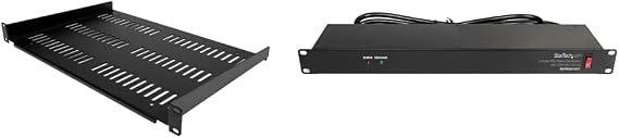 1U Server Rack Shelf and 8 Outlet Horizontal 1U Rack Mount PDU Power Strip Bundle