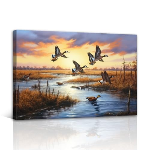 LURENCZH Rustic Country Canvas Wall Art Wild Duck Flying Pictures Prints Farmhouse Animal Paintings for Living Room Bedroom Bathroom Wall Decor FramedAnimal-5,12.00 x 18.00