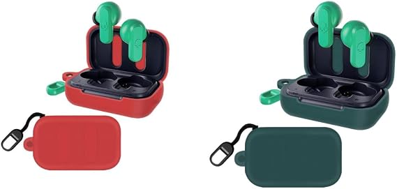2 Pack DAYJOY Soft Silicone Protective Case Cover Compatible with Skullcandy Dime Earphone, Protective Skin Sleeve with Key Chain (red+Green)