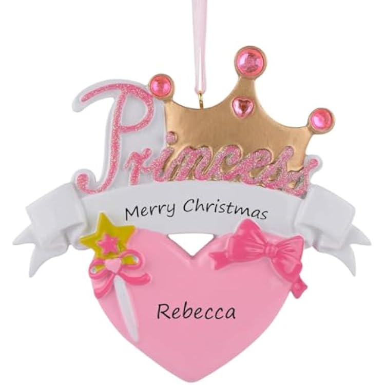 Baby Girl Christmas Tree Ornament - Personalized Toddler Ornament - Pink Princess Crown Ornaments - Babys 1st Christmas 2025 - Customized Kids with Names - Free Customization