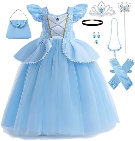 Princess Dresses for Girls Toddler Costume Halloween Birthday Party Blue Cosplay Fancy Outfit