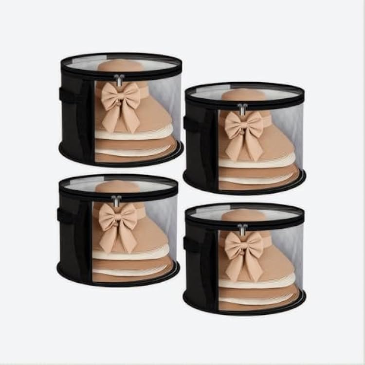 4 Pcs Oversized Clear Hat Storage Box, Cowboy Hat Organizer Bag for Closet, Foldable Case with Carrying Handles for Women Men Black