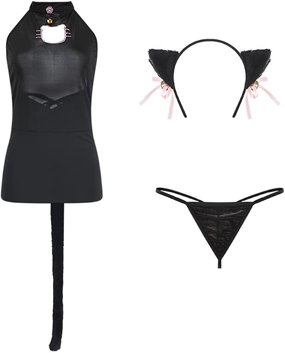 Japanese sexy cat girl underwear cosplay costume anime cute cat keyhole hollow babydoll