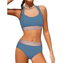 Girls Swimsuit 2 Piece Color Block Halterneck Bikini Sets with Adjustable Straps High Waist Girls Bathing Suits 9-16Y