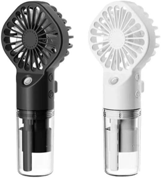 Handheld Fan Portable Handheld Misting Fan - Rechargeable Battery Operated Spray Mist Fan - Water Mist Fan - Outdoors Misting Personal Cooling - Cooling Fans for Makeup Travel, PACK OF 2 (Black/White)