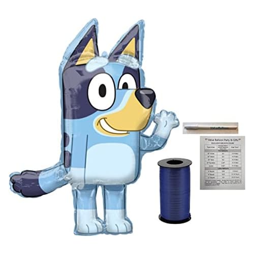 Valueballoon Party & GiftsPresleys Boutique BLUEY 32 Balloon Includes FREE Blue Ribbon & Helium Chart & Valueballoon Pen Birthday Party Decorations Supplies Puppy Dog BINGO