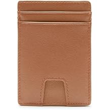 Leatherology Cognac Slim Utility Card Wallet Ultra-Slim Leather Design with Thumb Tabs, 5 Card Slots & Hidden Pocket Minimalist Front Pocket Wallet for Men