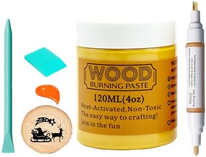 4 OZ Wood Burning Paste with 2 Mini Squeegees Wood Burning Pen, Wood Burning Gel Stable Heat Activated Paste Etching Cream for Wood Slice, Canvas, Denim, DIY Art Reusable Crafts Stencil Paint