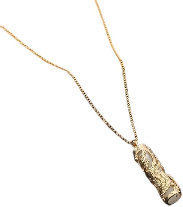 necklace pendant, men's and women's necklace, jewelry pendant handmade, vintage China-Chic gold phoenix column pendant titanium steel necklace (white)