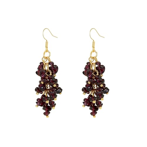 Natural Gemstone Earrings for Women | Natural Tumbled Stones Chip Earrings | Semi Precious Stone Cluster Earrings | Reiki Healing Crystal Long Dangle Hook Eardrop