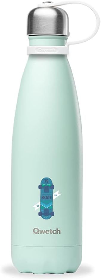 QWETCH İzoleli Paslanmaz Çelik Şişe 500 ml Model Çocuk (Yeşil Paten Panosu)