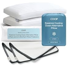 Coop Sleep Goods 2 Essence Down Alternative Cooling Pillows + 2 Ultra-Tech Waterproof Pillow Protectors Queen Bundle