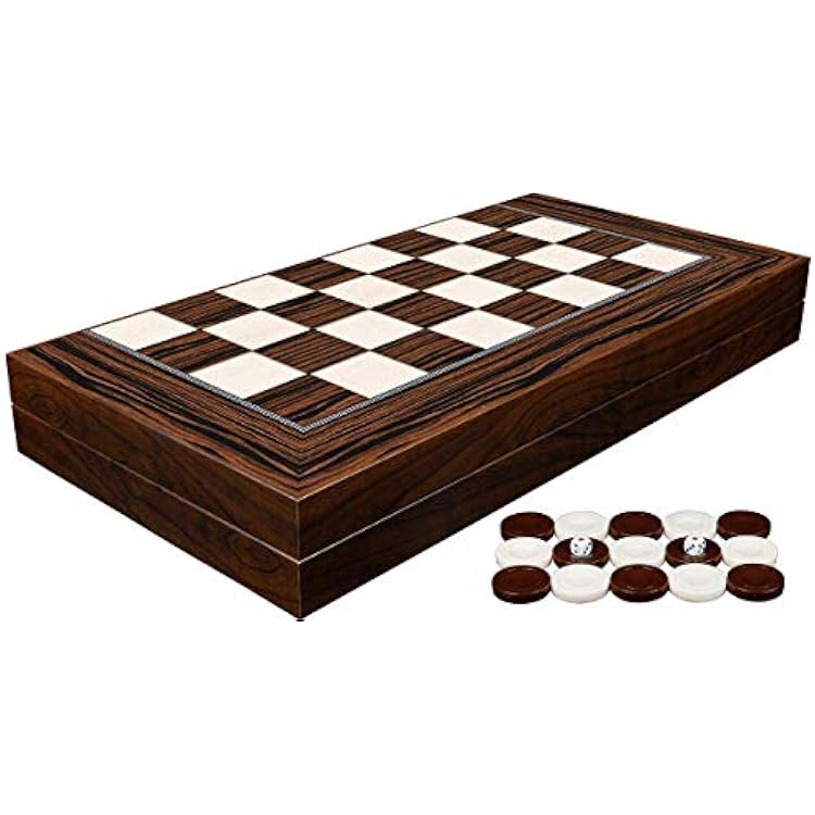 14.96 Turkish Backgammon Set, Ebony Wooden, Board Game for Family Nights, Modern Elite Vinyl Unscratchable Tavla for Adults and Couples, Magnetic Closing