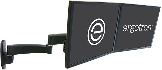 Ergotron 200 Series Dual Monitor Arm, VESA Wall Mount for 2 Monitors Up to 22 Inches, 0 to 13 lbs Each Black