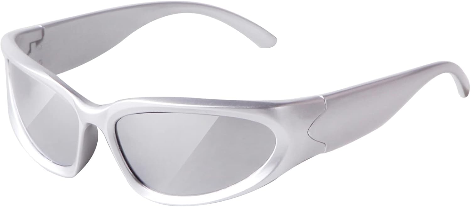 DQbhzh Wrap Around Sunglasses Y2K Men Women 2000s Accessories Oval Sport Rider Shades UV400 Fashion Silver Sunglasses