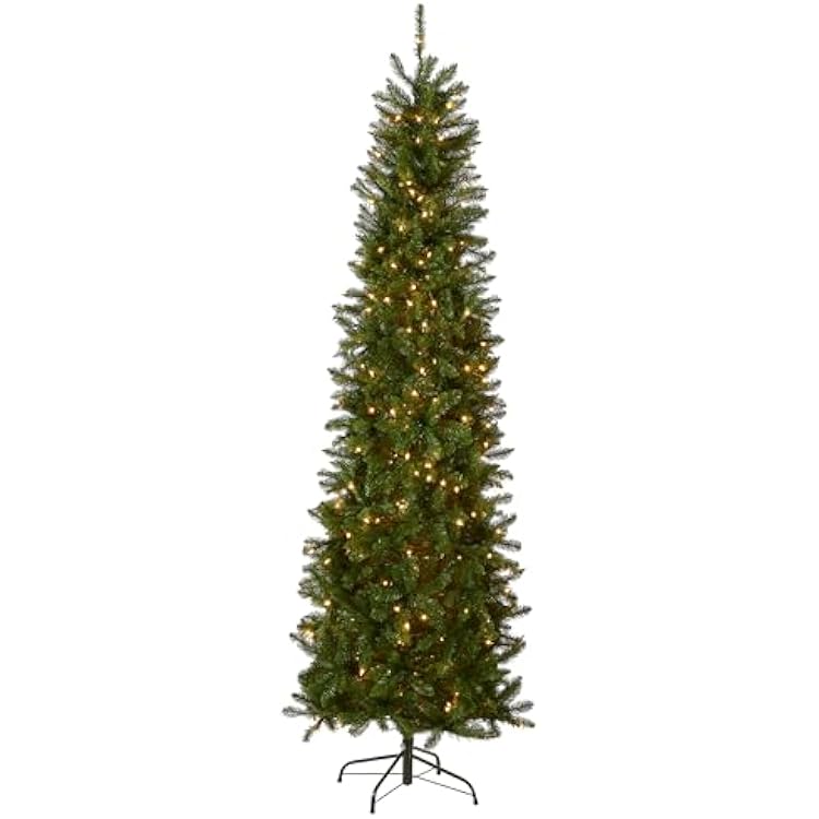 National Tree Company Artificial Pre-Lit Slim Christmas Tree, Green, Kingswood Fir, White Lights, Includes Stand, 6 Feet