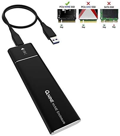 QNINE NVME Enclosure, M.2 PCIe SSD (M Key) to USB 3.0 External Case, Support Samsung 960 970 Evo Pro/WD Black NVME SSD and More