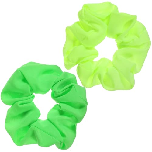 2PCS Green Neon Scrunchies, Neon Hair Accessories for Women Solid Colors Elastic Hair Bands Neon Scrunchies Ties 80s accessories Large Soft Scrunchy for 80s Party Outfits and Workout Costumes