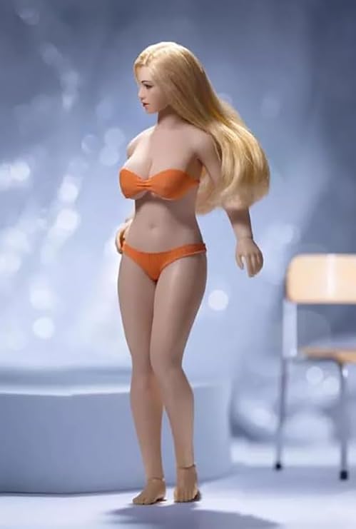 1/12 Scale Female Action Figure, 6 inch Seamless Soft Flexible Slightly Fat Female Figure Body Doll Model with Detachable Hand & Feet Shapes Accessories (Large Bust - Pale Skin)