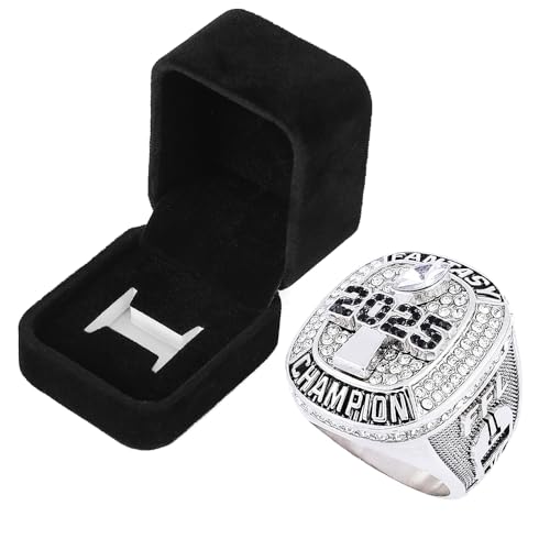 2025 Fantasy Football Championship Ring Award Prize Trophy Sports Winner FFL Champion Ring with Box Style 10, Size 11