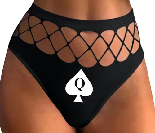 Knaughty Knickers Queen of Spades Logo for QOS Size Queen BBC Slut Hotwife Fucktoy Vixen Black Fishnet Thong Adult Flirty Fun