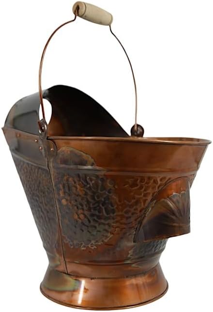 Pellethead Decorative Coal Hod Bucket, Distressed Brass Finish