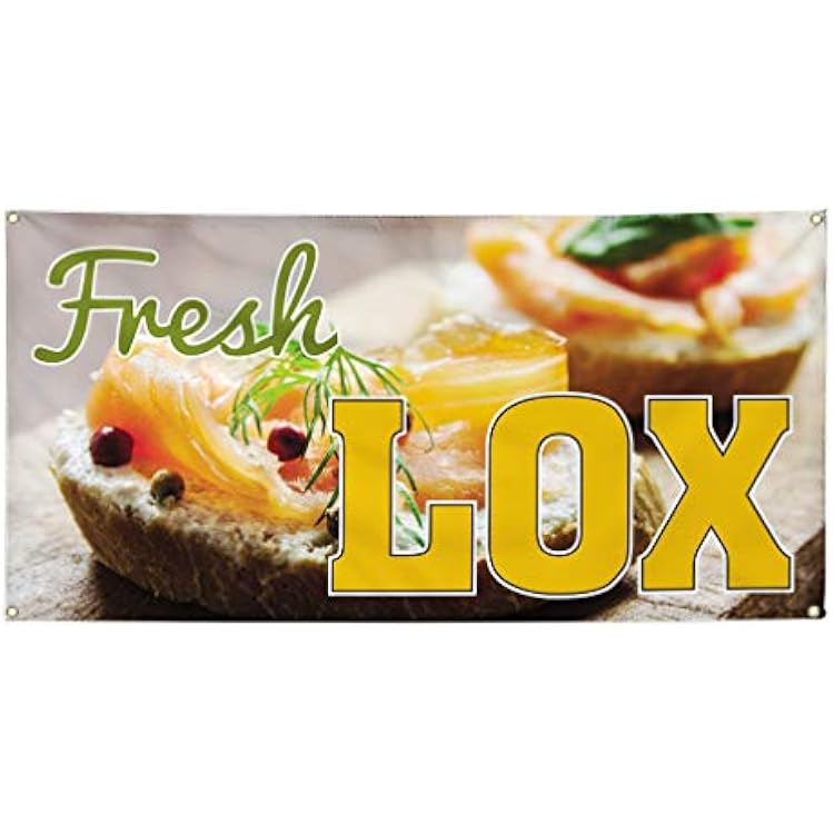 Vinyl Banner Multiple Sizes Fresh Lox Outdoor Advertising Printing Restaurant & Food Outdoor Weatherproof Industrial Yard Signs Brown 4 Grommets 16x40Inches