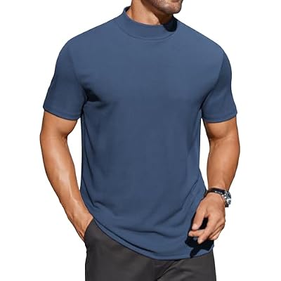 COOFANDY Mens Mock Turtleneck Shirts Short Sleeve Casual Basic T-Shirts Ribbed Solid Pullover Tops
