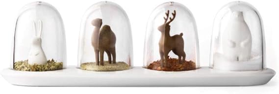 Kitchen Seasoning Jar with Tray, Seasoning Shaker, Animal Parade Design, 4 in 1