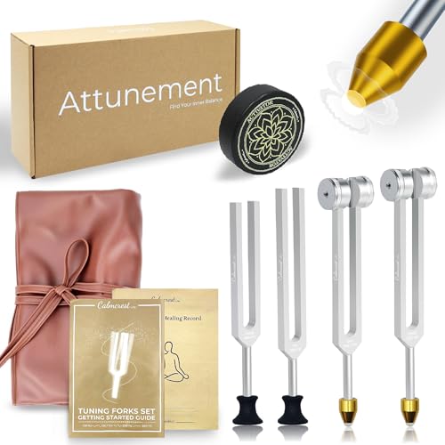 Tuning Forks for Healing Set 128Hz, 136.1Hz, 256Hz, 384Hz - Weighted & Unweighted Tuning Forks with a Activator - Chakra Sound Therapy Instruments with a Pouch, Sound Healing Gifts for Women & Men