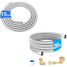 15 FT + 20 FT Premium Stainless Steel Braided Dishwasher Water Supply Line,Food Grade PEX Inner Tube Dishwasher Supply Line with 3/8"x3/8"MIP Elbow,3/8"x 3/4" FHT Elbow