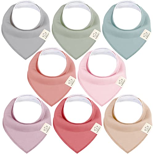 KeaBabies 8-Pack Organic Baby Bandana Bibs for Girls - Super Absorbent Triangle Baby Bibs for Drooling and Teething Infant, 100% Cotton Extra Soft for Newborn, Infant 0-36 Months Muted Pastel