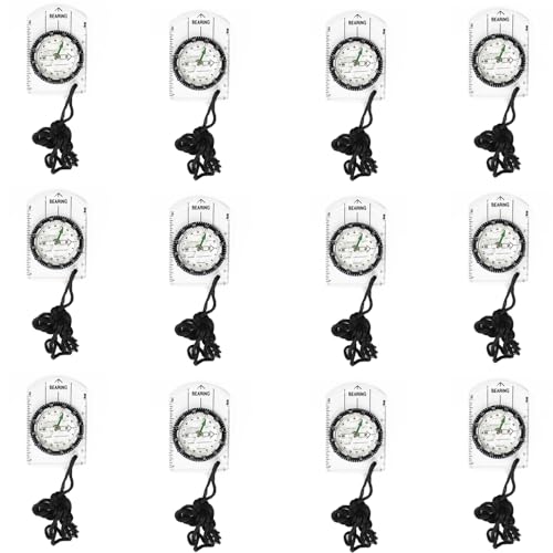12pcs Orienteering Compass Set - Waterproof, Map Compass for Hiking, Backpacking, Camping, Kids, Travelling