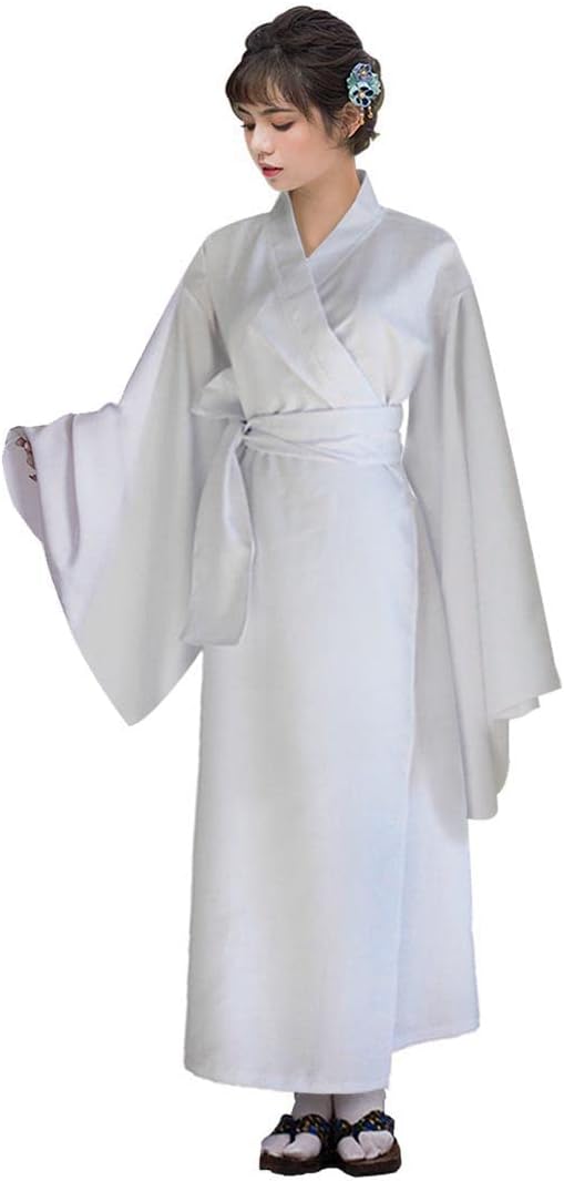 Unisex Japanese Kimono Long Robe Traditional Juban Hadajuban Underwear Adult Nightwear Bathrobe Belt Outfit