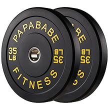 Papababe Weight Plates, 2-Inch Weights Plates Set, Floor Protective Rubber Weight Plates, 10-600lbs Bumper Plates for Barbell Strength Training & Weightlifting (Single/Pair/Full Set)