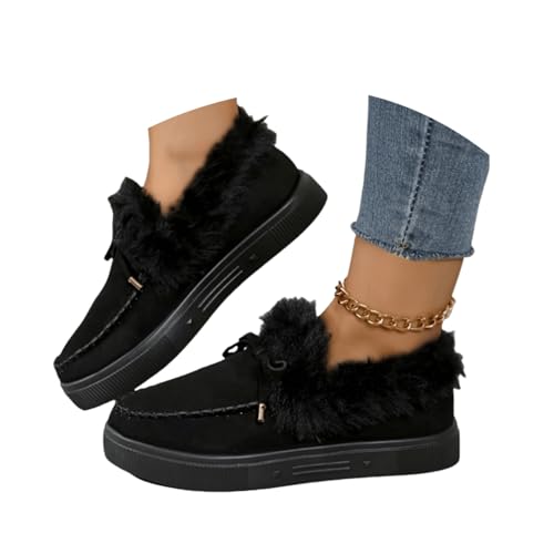Winter Boots For Women 2025 Flat Snow Boots Warm Fur Lined Casual Fashion Trendy Fuzzy Ankle Booties Loafers Shoes