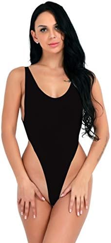 JEATHA Womens Sheer Mesh High Cut Leotard One Piece Backless Thong Bodysuit Swimsuit Bathing Suit
