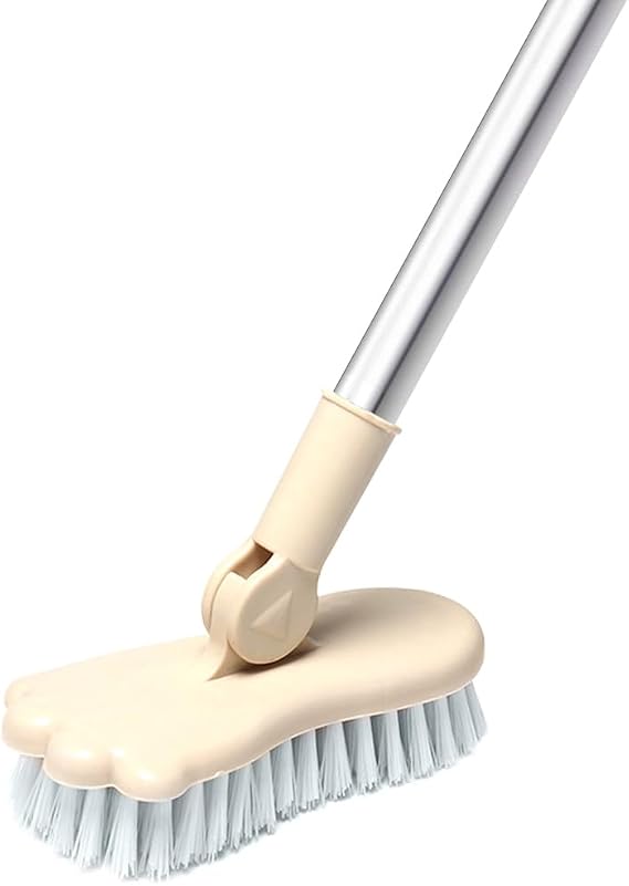 Floor Scrub Brush Bathroom Bathtub Shower Tile Grout Scrubber Rotatable 5.9inches Wide 47.2inches Long Handle Indoor Kitchen Push Broom Scrubbing Cleaning Brush for Hard to Reach Areas