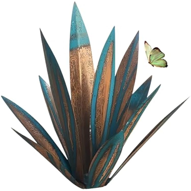 Outdoor Garden Metal Yard Art: Metal Agave Plants Outdoor Decor, Lawn Ornaments for Outside, Large Leaf Enlarge Thickened Artificial Agave Plant, for Outdoor Garden Yard Sculpture Decor Blue