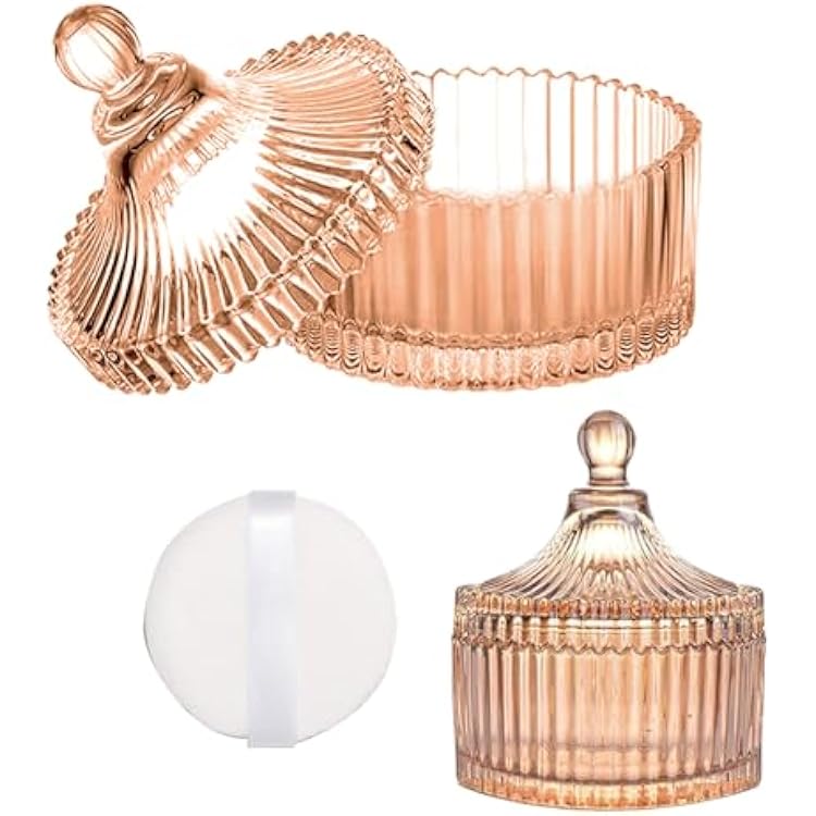 Body Powder Puff and Container, Soft Powder Puff,Glass Box for Dust Puff,Powder Puff for Body Powder,Powder Puff Wet Dry Makeup,Powder Applicator With Case for Dusting Powder champagne
