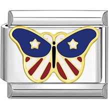 UNY JEWEL Patriotic Butterfly Italian Charm 9mm Stainless Steel Link Enamel American Flag Wing Design Italian Bracelet Link