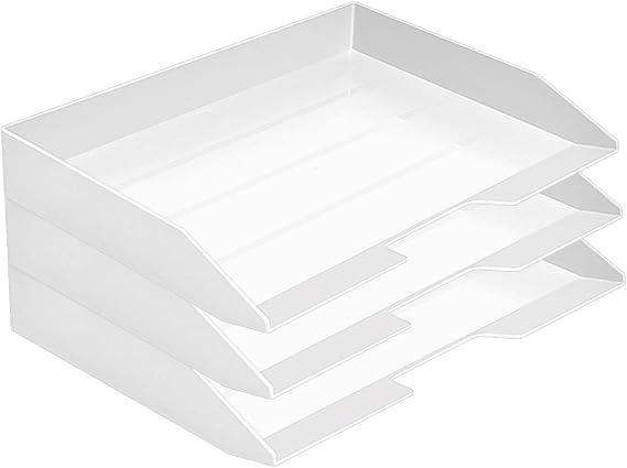 Acrimet 3 Tier Paper Organizer Letter Tray Plastic Stackable Desk File Organizer, Side Load Paper Sorter for Letter/A4 Office File Folder Holder White