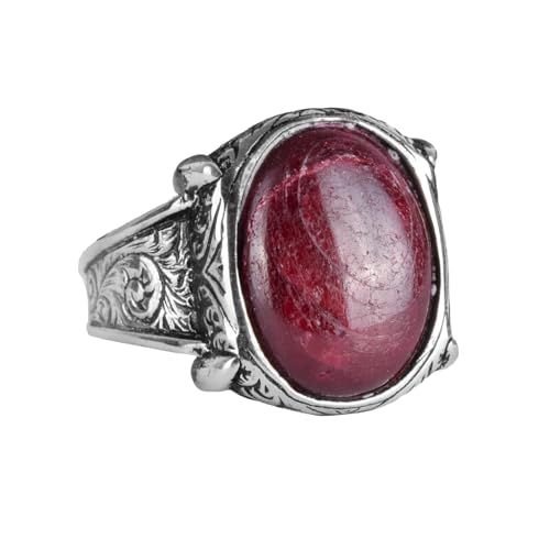 KAMBO Mens Solid 925 Sterling Silver Ring, Real Natural Cabochon Ruby Gemstone Ring, Eagle Claw Design