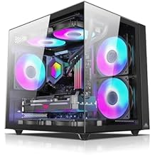 XLTFUC Mid-Tower M-ATX, MINIITX Computer Case, Tempered Glass Side Panel, Split Cabinet Structure, Desktop Computer Case, Vertical GPU Bracket(Black)