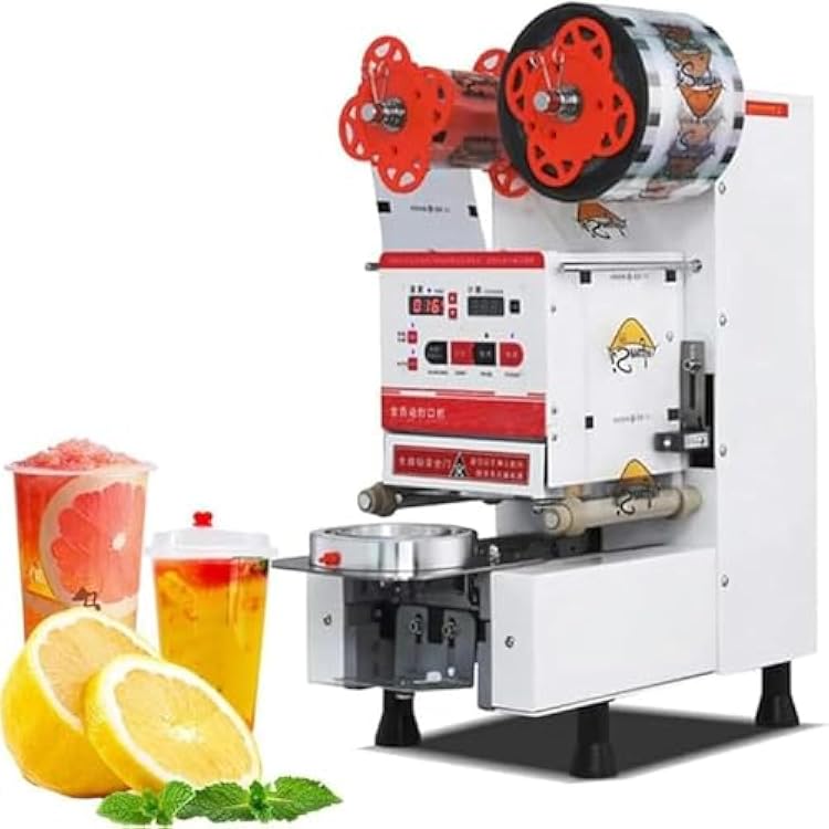 Paper and Plastic,9095MM Full Automatic Cup Sealer Machine,600-800 CupsH Bubble TeaMilk TeaJuiceDrink Sealing Machine with Digital Control LED Panel,for PP PE PC Cup SealingWhite