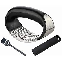 Garlic Press - Garlic Press Stainless Steel - Garlic Press Rocker - Garlic Chopper - Garlic Crusher - Garlic Mincer - With Free Silicone Garlic Peeler and Cleaning Brush