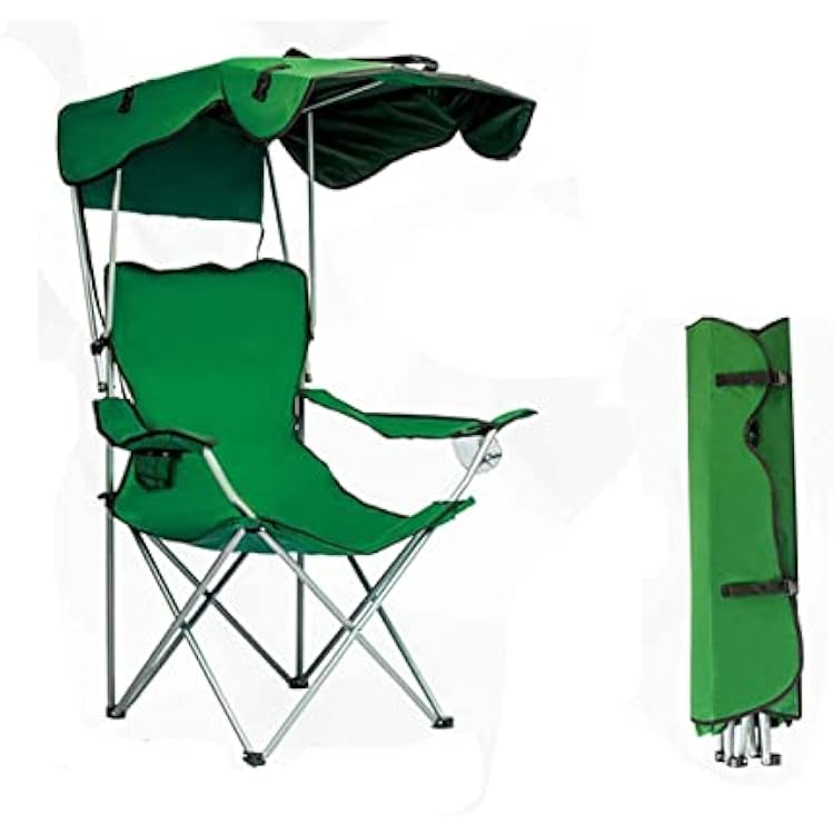 Camping Chairs with Canopy, Portable Quad Lawn Chair for Adults, Folding Recliner Chair with Shade and Cup Holder Outdoor Events,Support 350 LBS... Green
