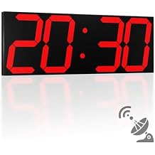 CHKOSDA 18.7'' Automic Digital Wall Clock, LED Wall Clock with Large Display, Multi-Function Clock with Alarm and Timer, Auto Time Sync Digital Clock with Adjustable Brigthness(Red)