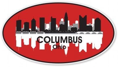 Columbus City Skyline Oval Vinyl Sticker - Car Phone Helmet Bumper Sticker Decal